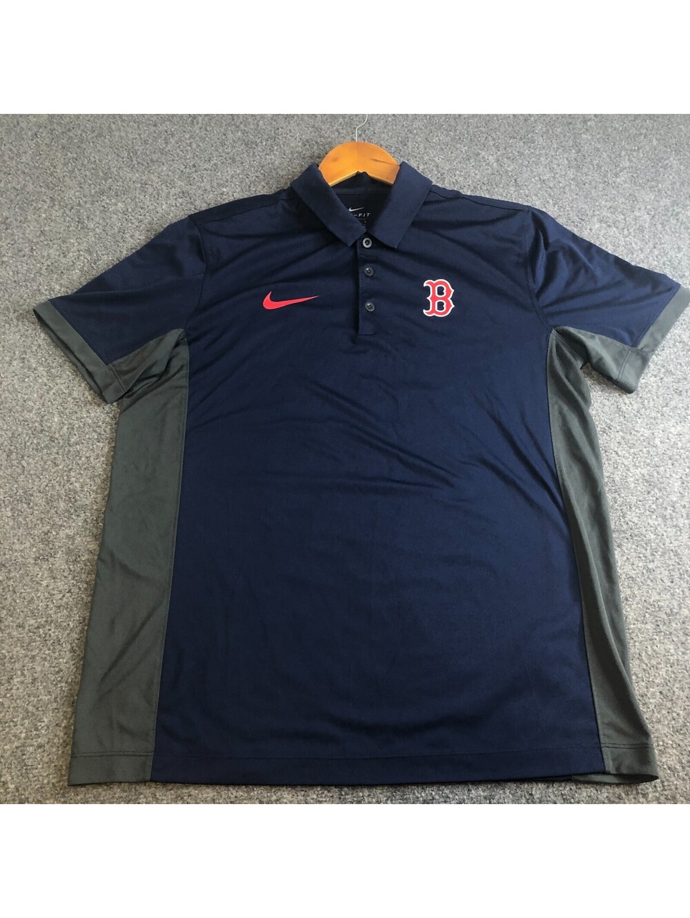 Nike Boston Red Sox Polo Shirt Mens Large Blue Short Sleeve Stretch